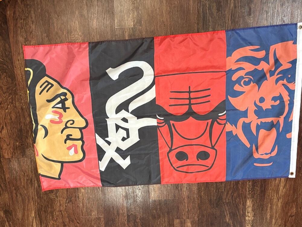 Chicago Sports Teams Flag Bears Cubs Bulls Blackhawks Outdoor Banner EUC